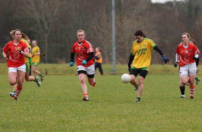 Aoife McDonnell playing for Donegal earlier this year. Photo: Declan Doherty