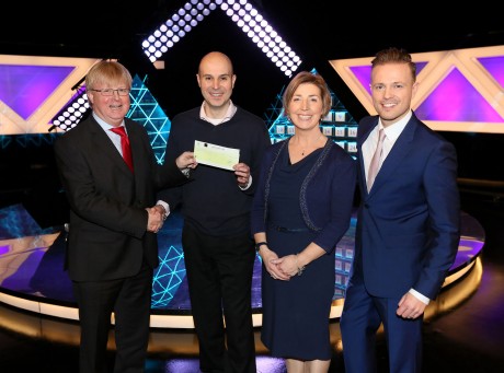 Didier Hosain from Letterkenny, who won ‚Ç¨25,000 on the National Lottery‚Äôs The Million Euro Challenge game show on RTE on Saturday. Pictured at the presentation of prizes are from left to right: Eddie Banville, Head of Marketing, The National Lottery; Didier Hosain the winning player; Didier‚Äôs wife Tina Hosain, who was his guest support on the show and The Million Euro Challenge Host Nicky Byrne. The winning ticket was bought from The Post Office, Belmullet, Ballina, Co. Mayo. Pic: Mac Innes Photography.