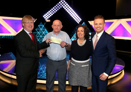 Pat Molloy from Dungloe, who won ‚Ç¨22,000. Pictured are from left to right: Eddie Banville, Head of Marketing, The National Lottery; Pat Molloy, the winning player, Pat‚Äôs daughter Brenda Mc Geehan, who was his guest support on the show and The Million Euro Challenge Host Nicky Byrne. The winning ticket was bought from XL, 101 Lower Main Street,Letterkenny.