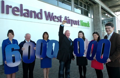 icky Killoran, Ryanair, Martin Ford, Ballina, (Father of 6 millionth Ryanair passenger), Collette McDonnell, Ryanair, Glen Ford, Ballina, Co. Mayo (6 millionth passenger), Lisa Buckley, Marketing Executive, Ryanair. Audrey Elliott, Marketing Executive, Ireland West Airport Knock, Joe Gilmore, Managing Director, Ireland West Airport Knock.