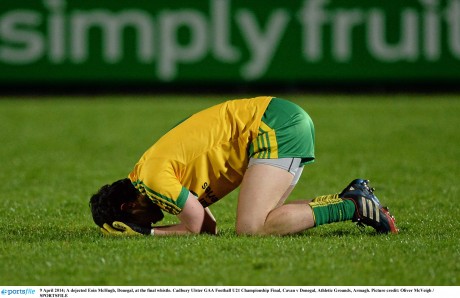 Eoin McHugh is the picture of dejection last year as Donegal lost to Cavan in the final