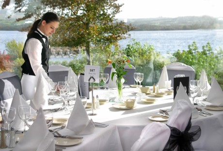 The Lakeside Restaurant at Harvey's Point Hotel, overlooking Lough Eske, Donegal town.