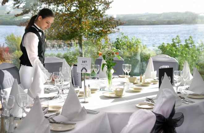 The Lakeside Restaurant at Harvey's Point Hotel, overlooking Lough Eske, Donegal town.