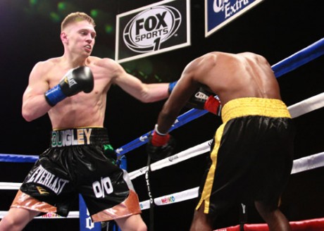 Jason Quigley on his way to victory over Tolutomi Agunbiade.