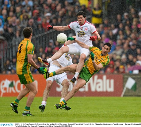 Sean Cavanagh, Tyrone, in action against Rory Kavanagh, Donegal.