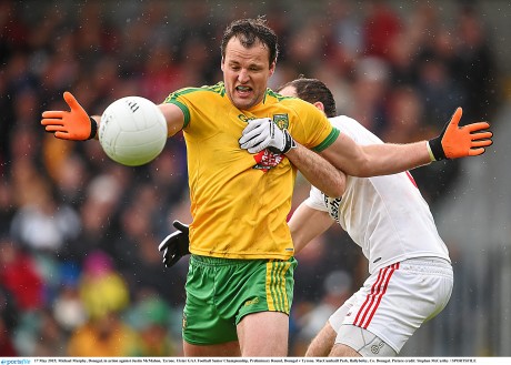 Michael Murphy, Donegal, in action against Justin McMahon, 