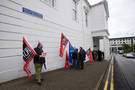 Members of the Irish Republican Socialist Party (IRSP) protesting outside Letterkenny Courthouse.