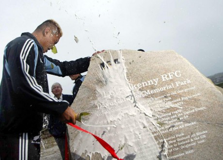 All Blacks star Jerry Collins marks the opening of Letterkenny RFC pitches during an historic visit to the county.