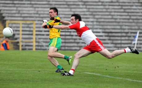 Donegal's Martin O'Reilly scoring the vital goal against Derry in the Ulster semi-final. Photo: Donna El Assaad