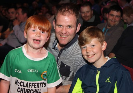 Rally driver Manus Kelly with his sons Charlie and Mandy at An Grianan Theatre for the Joule Donegal International Rally Launch.  Photo: Donna El Assaad
