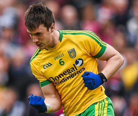 Donegal's Leo McLoone celebrates after scoring the only goal of the game. Photo: SPORTSFILE