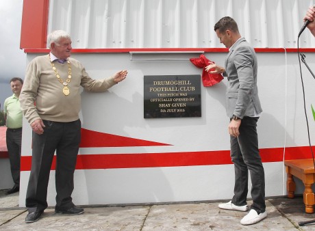 Shay Given officially opens 'The Moss', Drumoghill FC's newly refurbished pitch. Photo: Donna El Assaad
