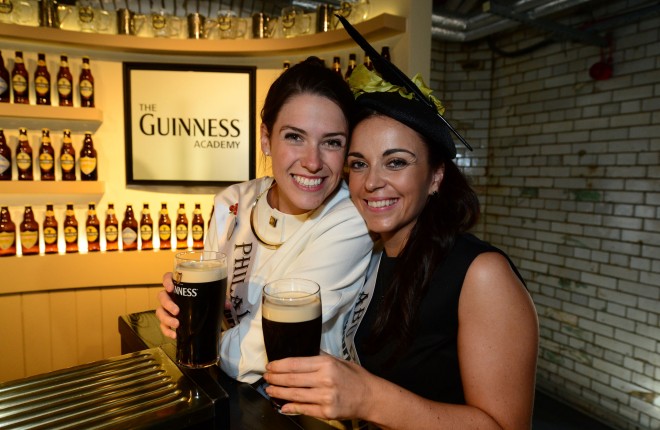 The Roses arrived into the Guinness Storehouse in Dublin and enjoyed a pint of the black . Donegal ladies, Philadelphia Rose Mairead Comaskey and the Abu Dhabi Deirdre Ward. Photo: Domnick Walsh / Eye Focus LTD