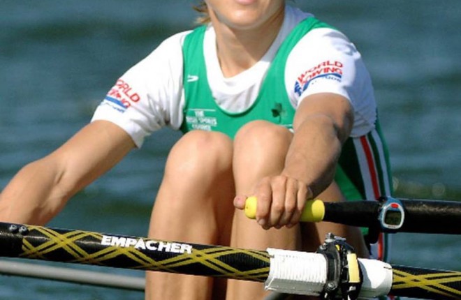 27 August 2006; Sinead Jennings, bow, after winning the lightwight women's double sculls B Final. 2006 World Rowing Championships, Dorney Lake, Eton, England. Picture credit; David Maher / SPORTSFILE