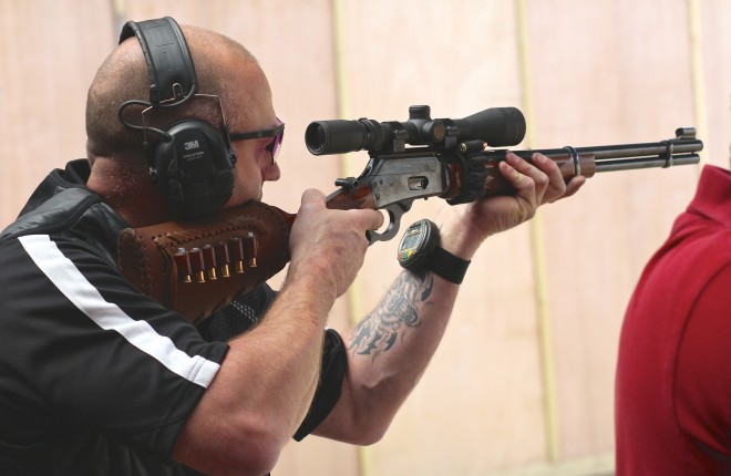  Mike Kelly pictured in action in Bisley, England. Photo courtesy of Blaze Publishing. 