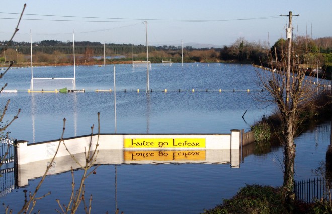 The flooded Naomh Padraig GAA grounds in Lifford.