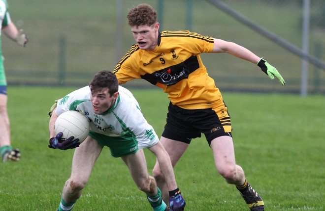 Conor Morrison of St Eunan's in action against Aodh Ruadh