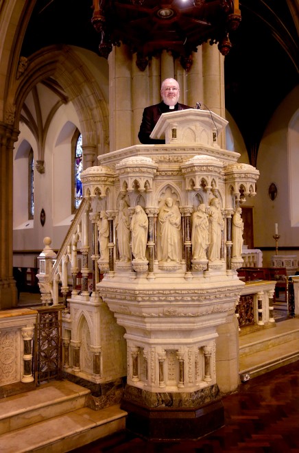 Fr Eamonn Kelly in the pulpit of St. Eunan's Cathedral.