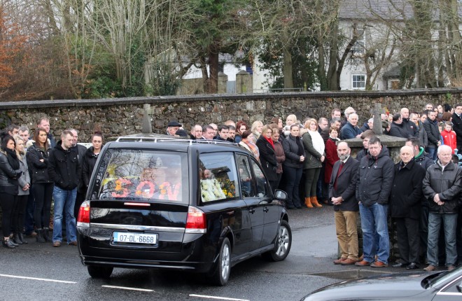 The remains of the late Declan Holian arrive at St. Mary's Church, Ramelton this morning (Thursday).