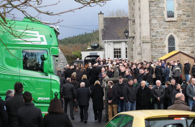 Mourners at St. Mary's Church, Ramelton for the funeral of Declan Holian.