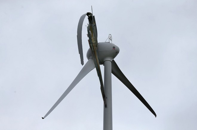 The damaged wind turbine at Meenanilta, Drumkeen. Pic by Declan Doherty.
