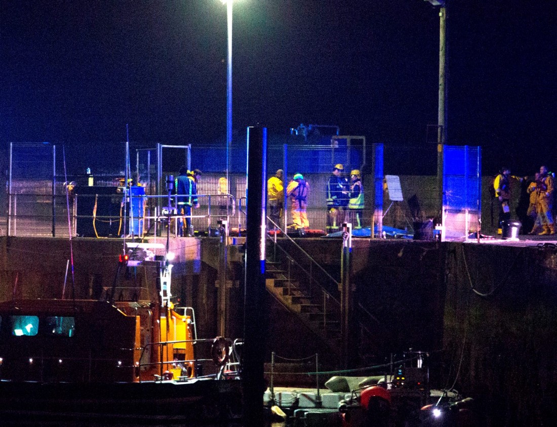 The tragic scene at Buncrana Pier on Sunday evening.  Photo: North West Newspix