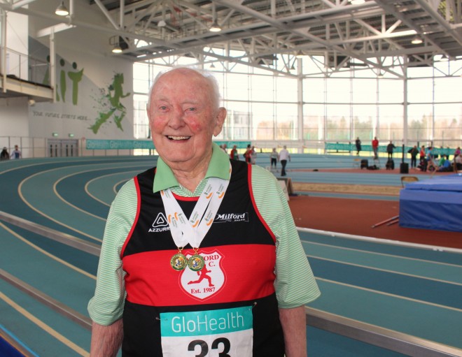 Hugh Gallagher proudly shows off his latest All-Ireland medals.
