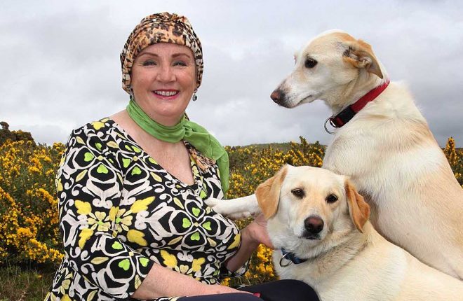 Theresa Harkin with her dogs Frankie and Tess. Picture: Declan Doherty