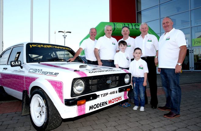 Letterkenny's legendary driver James Cullen (second from right) with members of the 'Cullen 4 Donegal' team at the launch of the Joule Donegal International Rally at the Aura Leisure Centre on Friday evening. Picture: Declan Doherty