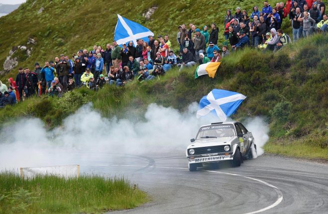 Gary McElhinney and Emmet Brosnan let rip on Knockalla in the Joule Donegal International Rally. Photo Clive Wasson