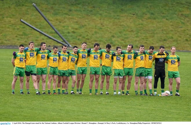 The Donegal team before their league match with Monaghan. Photo: Philip Fitzpatrick / SPORTSFILE
