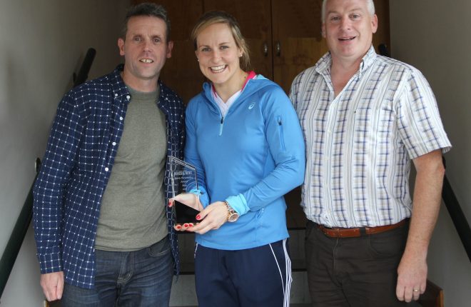 Karen Guthrie, Donegal News Sports Personality of he Month for May 2016 with Liam Porter and Harry Walsh, Donegal News.