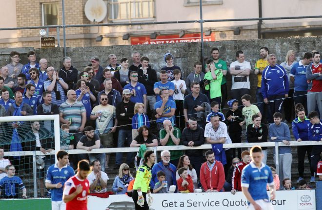 Some of the large number of supporters in attendance at Finn Park for the match against Sligo Rovers.