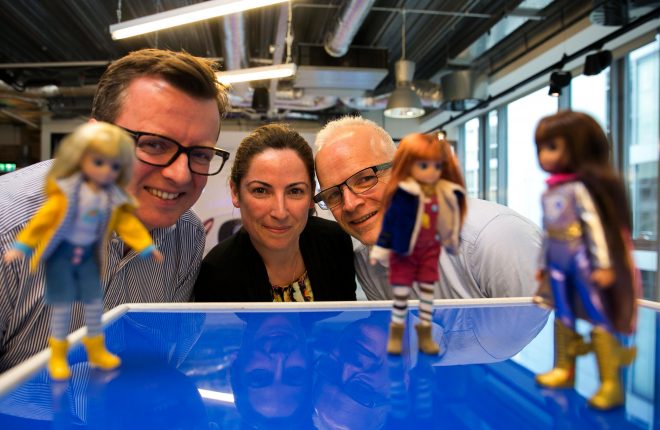 Pictured are Ian Harkin, Kaitriona McBride both from Arklu with Paddy Flynn, Director and Head of Google Ireland’s Startup Programme.           Photo:  Shane O'Neill Photography.