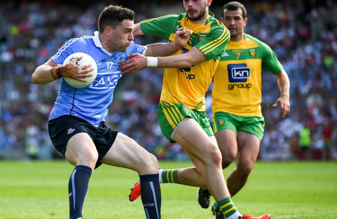 6 August 2016; Paddy Andrews of Dublin in action against Ryan McHugh of Donegal during the GAA Football All-Ireland Senior Championship Quarter-Final match between Dublin and Donegal at Croke Park last year. Photo by Ray McManus/Sportsfile
