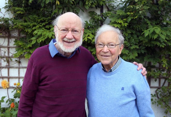 Professor William C. Campbell with his brother Bert in Ramelton today. Photo: Declan Doherty