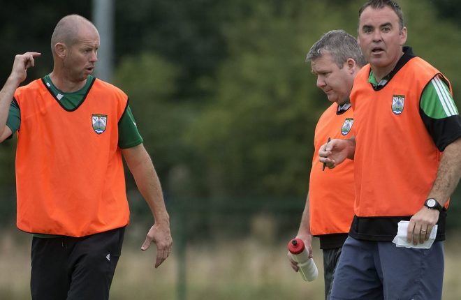 Gaoth Dobhair's Conal Sheridan (right) and his management team.