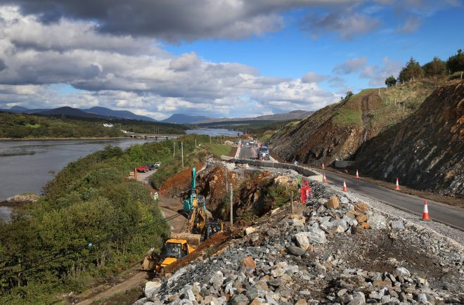 A section of the new road and the old road (below) with Gweebarra Bridge in the background. Pic Declan Doherty