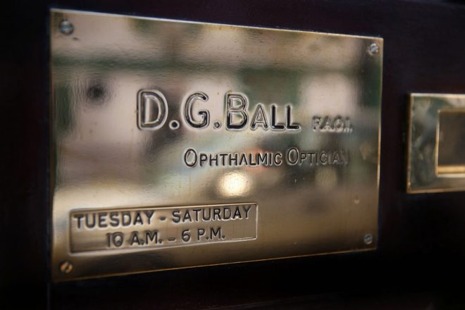 The brass plate on the Main Street practice of David Geoffrey Ball.