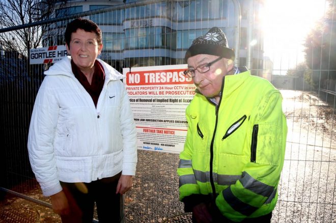 Brendan Gildea and his wife Tessie outside the disputed 'Kube' building. Pic by Declan Doherty.