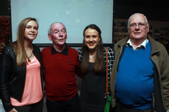 Irish soccer internationals Julie Ann Herrity and Ciara Grant with Charlie Shiels and Andy O'Boyle at the Ballyraine FC reunion.