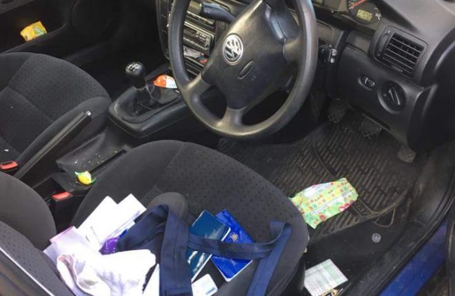 A car was badly ransacked by thugs in Killea. 