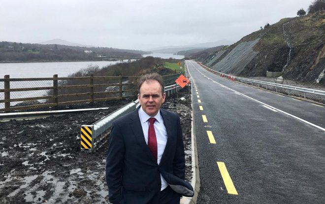 Minister Joe McHugh at the completed section of the N56 at Kilkenny (Gweebarra).
