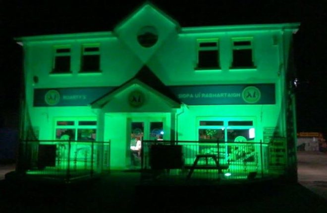 Roarty’s Shop and Garage in Gaoth Dobhair all set for the St Patrick's Day celebrations.