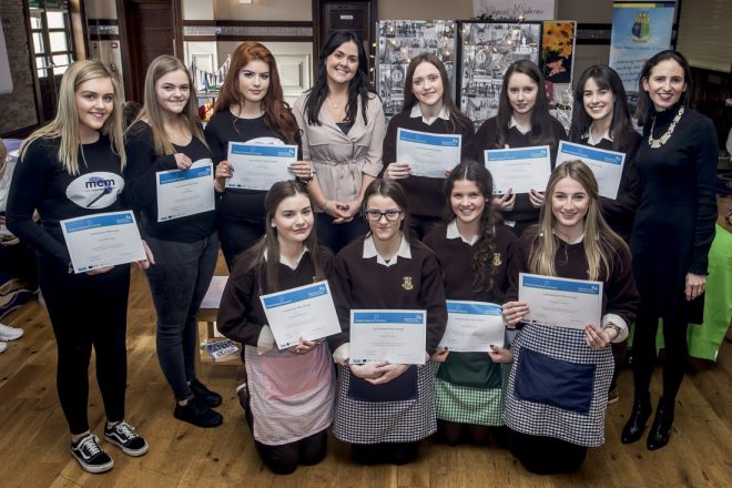 Students from Loreto Convent in Letterkenny who participated in the 2017 Student Enterprise Programme, pictured at the finals in the Silver Tassie.