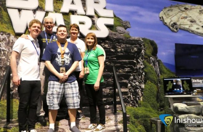 Pictured at the Star Wars convention in Orlando are Darragh O'Driscoll of Tourism Ireland, Gerard and Patricia Kennedy from Skellig Quest, Co Kerry, Garry O'Toole from Blabba the Hutt and Denise Henry from Inishowen Tourism.