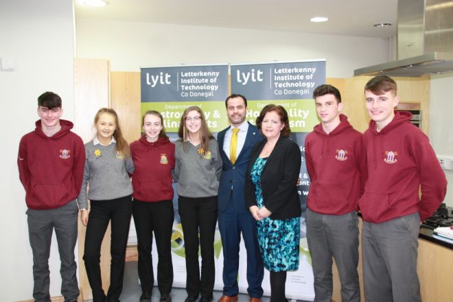 Studens from Abbey Vocational School and St Columba's College, Stranorlar, pictured with Patrice Duffy and Sean Carney from LYIT.