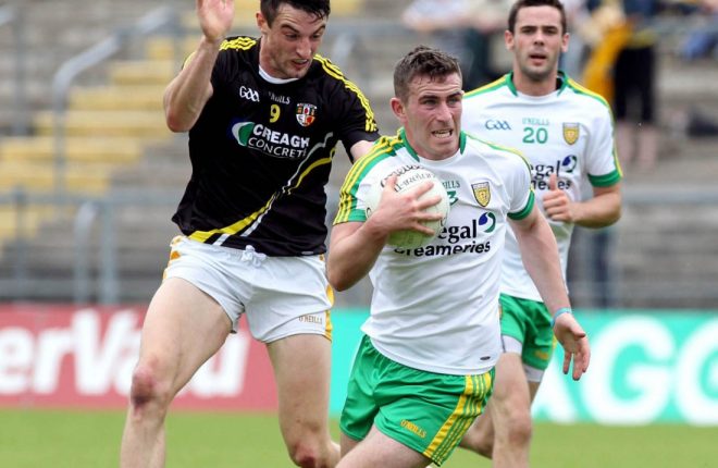 Patrick McBrearty in action against Niall McKeever when the sides last met in 2014