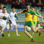 U21 - Donegal's Michael Langan, gets the shot away against Tyrone's Conor Shields.