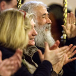 The composer Derek Ball, a Letterkenny man living in Glasgow, joins in the applause at the classical music concert in Conwal Church on Sunday. Derek's piece 'Absence' was performed for the first time at the concert. Picture: John Soffe